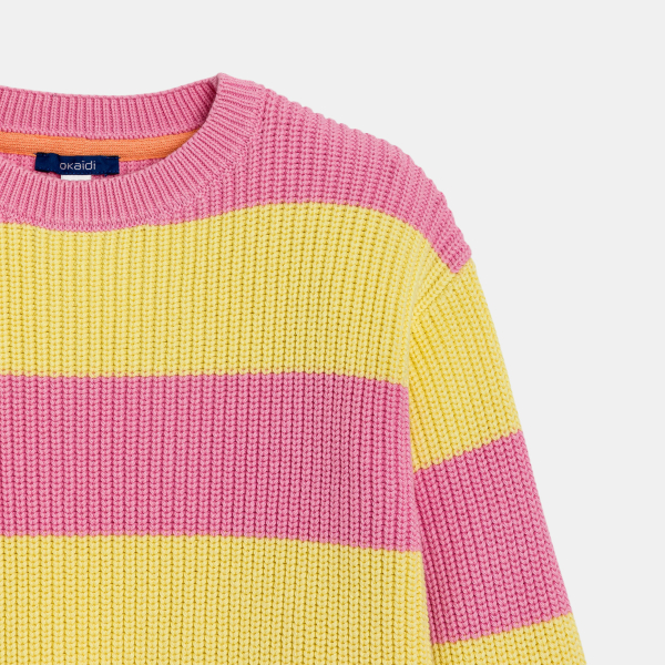 كنزة مخططة باللون الوردي للفتيات